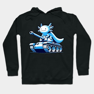 Blue Axolotl Riding A Tank Hoodie